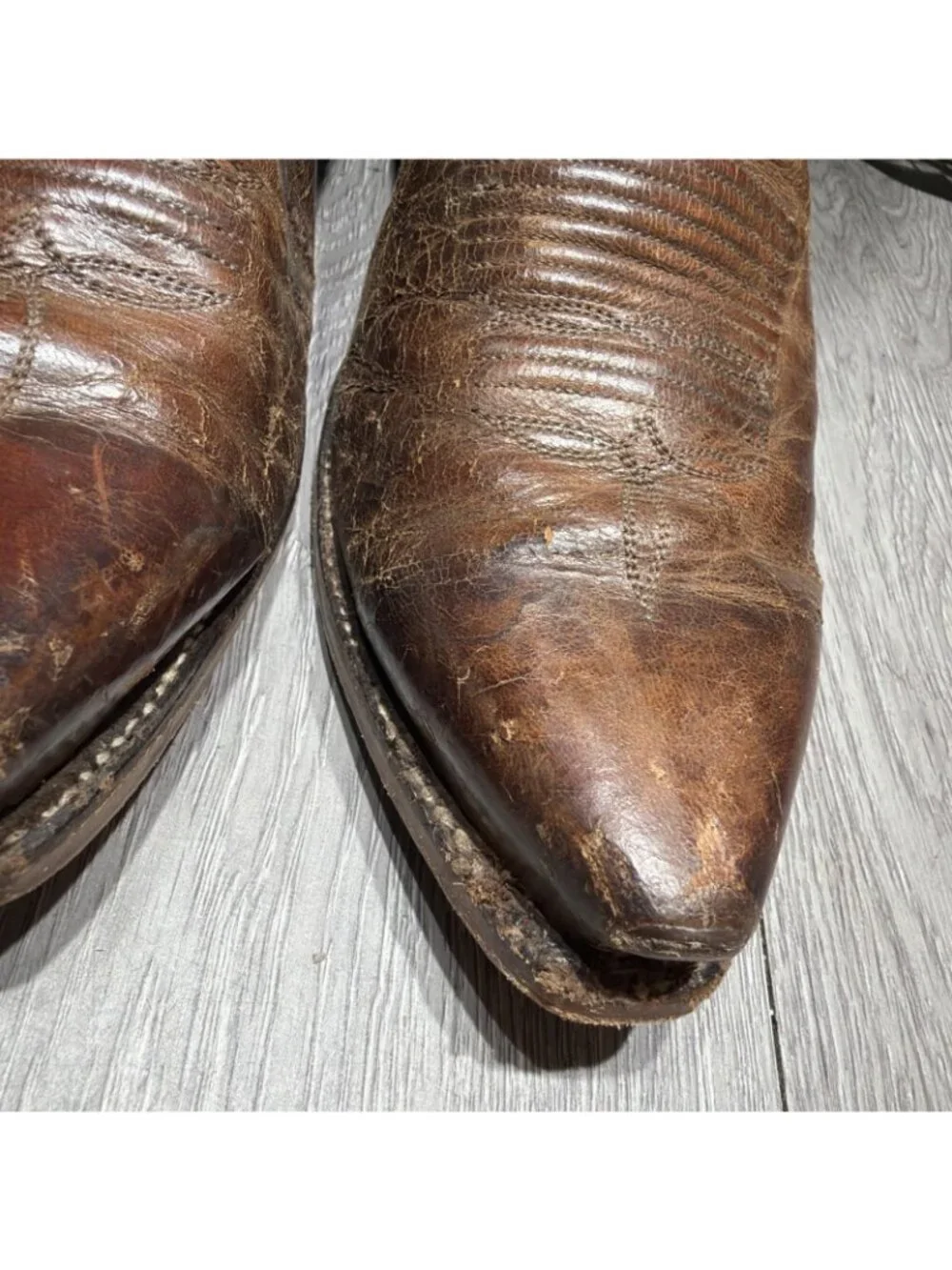 Lucchese 1883 Distressed Brown Leather Snip Toe Western Cowboy Boots Men 10.5 D